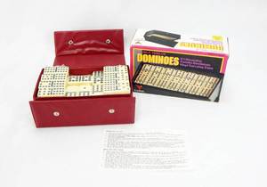 New Vintage Double Twelve Dominoes in Red Vinyl Carrying Case by Cardinal