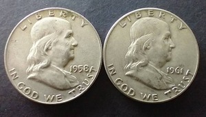 2 90% Silver Franklin Half Dollars