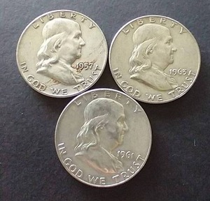3 90% Silver Franklin Half Dollars