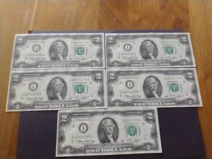 5 Uncirculated Sequential Bicentennial $2 Bills