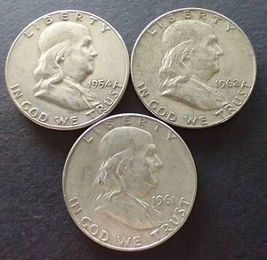 3 90% Silver Franklin Half Dollars
