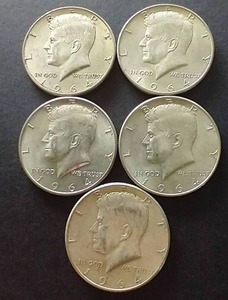 5 90% Silver Kennedy Half Dollars