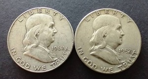 2 90% Silver Franklin Half Dollars