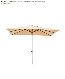 Sun-Ray 9 ft. x 7 ft. Rectangular Solar Lighted Market Patio Umbrella in Taupe & Black Cross Weave Umbrella Base. See Pictures
