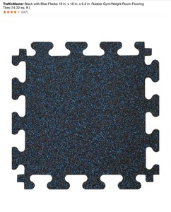 TrafficMaster Black with Blue Flecks 18 in. x 18 in. x 0.3 in. Rubber GymWeight Room Flooring Tiles (14.32 sq. ft.) & Other Kinds of Garage Tiles. Various Conditions. See Pictures