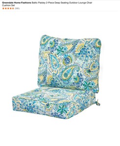 Greendale Home Fashions Baltic Paisley 2-Piece Deep Seating Outdoor Lounge Chair Cushion Set & Throw Pillows. See Pictures