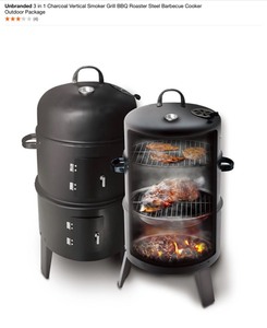 Unbranded 3 in 1 Charcoal Vertical Smoker Grill BBQ Roaster Steel Barbecue Cooker Outdoor Package, Chimney Starter & Grill Cover. See Pictures