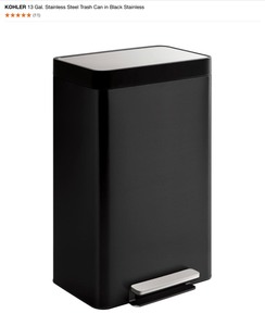 KOHLER 13 Gal. Stainless Steel Trash Can in Black Stainless & iTouchless SoftStep 13.2 Gal. Bronze Pedal Step Trash Can. See Pictures