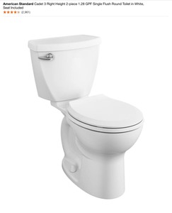 American Standard Cadet 3 Right Height 2-piece 1.28 GPF Single Flush Round Toilet in White, Seat Included. Medline Locking Elevated Toilet Seat in White. See Pictures