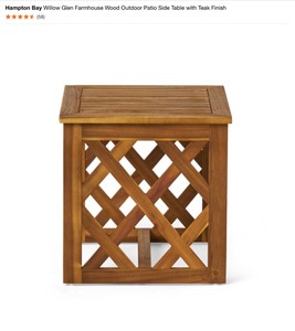 Hampton Bay Teak End Table, Black Silver Finish End Table & Keter Cool Bar Cooler. See Pictures