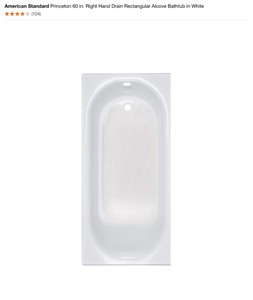 American Standard Princeton 60 in. Right Hand Drain Rectangular Alcove Bathtub in White. See Pictures