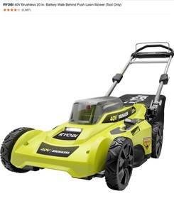 RYOBI 40V Brushless 20 in. Battery Walk Behind Push Lawn Mower (Tool Only). See Pictures