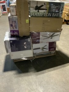 Pallet of Ceiling Fans, Chandeliers, Light Bulbs & Other Lighting Accessories Various Conditions. See Pictures