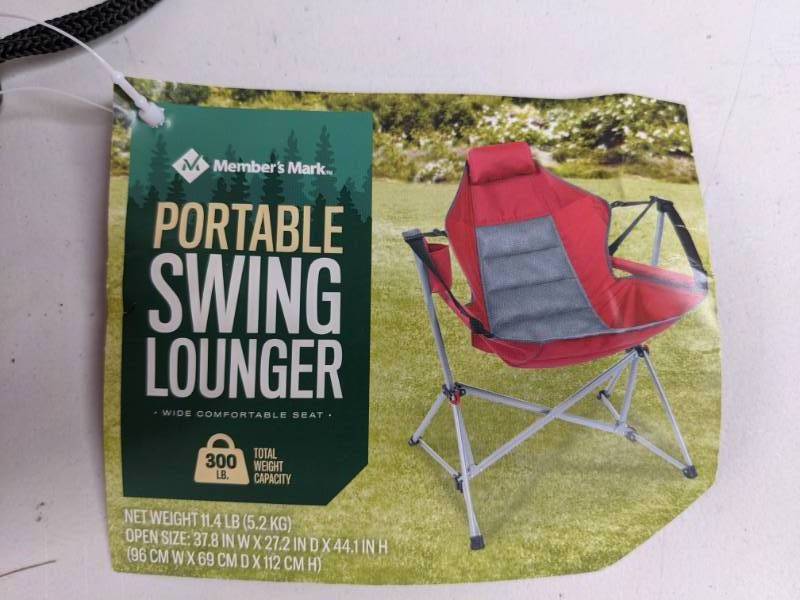 lot 352 image: New Members Mark Red Portable Swing Lounger with 300lb Capacity Wide Seat