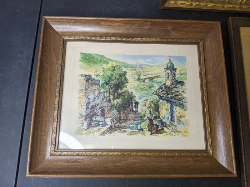 lot 970 image: Set of (3) Vintage Framed & Matted Works of Art Fiori and more