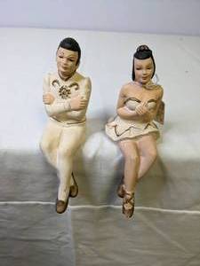lot 296 image: Pair of Vintage Dexter Mahnke Chalkware Figures-Seated Asian Man & Woman