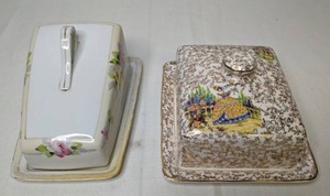lot 286 image: Antique Cheese Dish w Lid & Handle & Antique Empire Ware Butter Dish