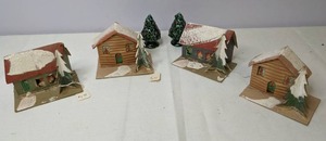 lot 217 image: Set of 4 Vintage Holly Salt and Pepper Shakers, Christmas Craft Houses