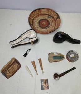 lot 206 image: Collection of 12 Vintage Pipes, Pipe Cases, and Smoking Accessories