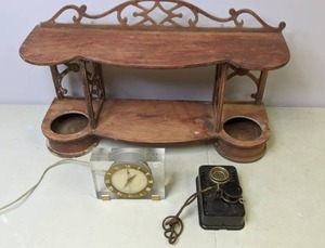 lot 335 image: Lot of Vintage Technology by Telechron and Dictograph, along with Vintage Shelf