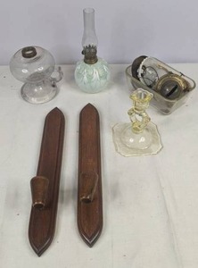 lot 380 image: Vintage Candle Holders & Glass Lamps