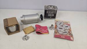 lot 248 image: Vintage Baking Lot - Cookie Cutters, Cookie Press, Hersheys Cocoa Tin