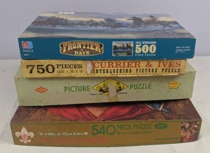 lot 364 image: Set of (4) Vintage Puzzles Rockwell, Paragon, and More