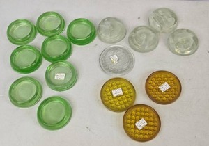 lot 120 image: Assortment of Glass Coasters (12) and Vintage Stove Leg Rests (4)