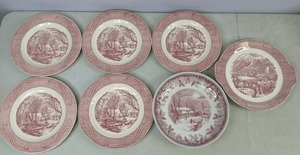 lot 123 image: Decorative Plates Currier & Ives (6) and Spode (1)