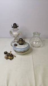 lot 430 image: Lot of Two Vintage Oil Lamps and Parts