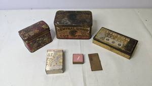 lot 427 image: Lot of Fun  Vintage Mini Liquor Holder, Cigarette Accessories, Tea Tins and More