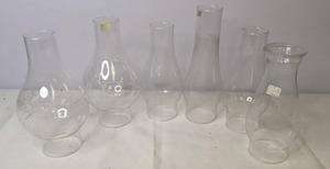 lot 407 image: Lot of Six Glass Chimneys for Oil Lamps