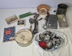 lot 416 image: Lot of Vintage Kitchen and Baking Tools (Includes a Pile of Cookie Cutters)
