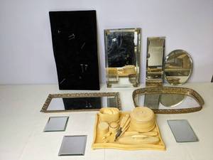 lot 451 image: Misc Vintage Mirrors (8), Pin Board, and Toiletry Tray