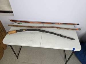 lot 627 image: Set of (3) Natural Wooden Hiking Sticks