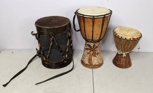 lot 644 image: Collection of 3 Djembe Drums