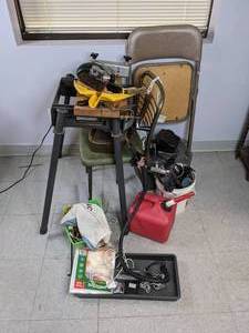 lot 621 image: Misc Tools, Folding Chair, Table, and more