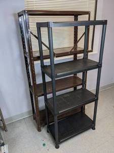 lot 625 image: Lot of (2) Tall Shelf Units - 1 metal, 1 plastic - NER