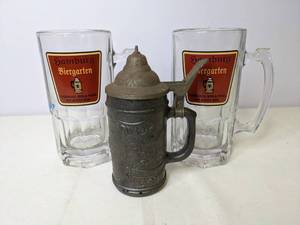 lot 461 image: Collection of 3 German Beer Mugs and Stein from Hamburg Biergarten