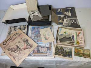 lot 475 image: Misc Vintage Postcards, Family Portraits, Pins, and more
