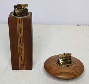 lot 487 image: Pair of Wonderful Wooden Table Lighters  SE