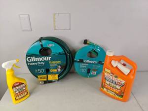 lot 591 image: All New Yard Work Lot - 50 Hose, 10 Hose, Dr. Earth Organic Outdoor Insect Killer, Dr. Earth Organic Weed & Grass Killer - NER