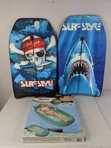 lot 609 image: Set of (2) Body boards and Aqua Inflatable Deluxe Comfort Lounge - NER