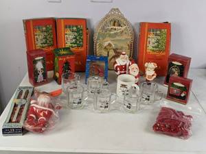 lot 567 image: Lot of Vintage Christmas Goodies (Cups, Ornaments, Candles, and More)  SE