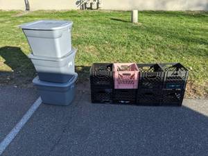 lot 611 image: Storage Lot - (8) Milk Crates and (3) 18-Gal Sterilite Bins
