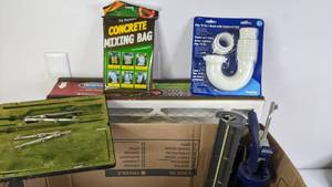 lot 536 image: Misc Handyman Items - J-Bend Plumbing, Concrete Mixing Bag, Nitrile Gloves, and more