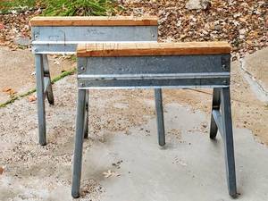 lot 246 image: (2) Sturdy Folding Sawhorses