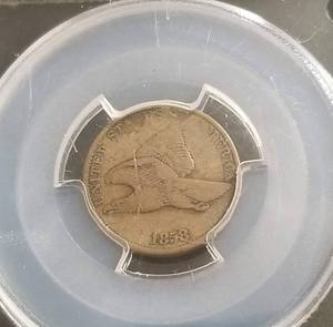1858 large letters FLYING EAGLE CENT F15 PCGS