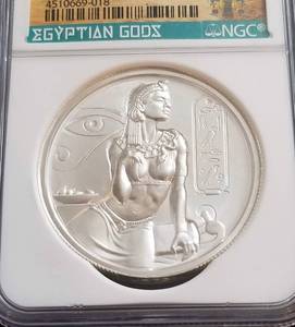 EGYPTIAN GODS CLEOPATRA 2 TROY OZ .999 FINE SILVER GEM UNC NGC
