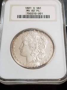 1881-S PROOF-LIKE MORGAN SILVER DOLLAR MS62PL NGC NICE REVERSE TONING